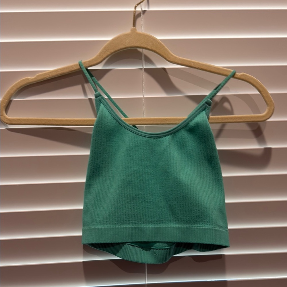Green Ribbed Crop Top